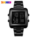 Skmei 1369 luxury custom logo stainless steel strap waterproof 3ATM black gold digital watch for men